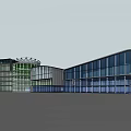Modern Office Building Featuring Glass Facade Curved Structure And Greenery Integration