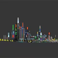 Futuristic Cityscape With Colorful Tall Buildings Green Trees And Roads