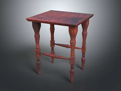 Vintage Wooden Square Table With Intricate Carved Legs And Textured Surface 3d model