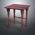 Vintage Wooden Square Table With Intricate Carved Legs And Textured Surface