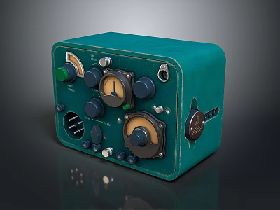 Teal Colored Vintage Weapon Control Device With Multiple Knobs And Gauges 3d model