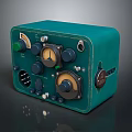 Teal Colored Vintage Weapon Control Device With Multiple Knobs And Gauges