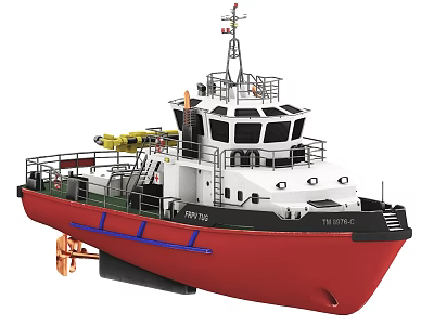 Red and White Tugboat with Wheelhouse Deck Equipment Railing FV100 TRITON 14 3d model