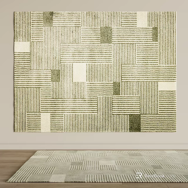 Geometric Pattern Area Rug with Neutral Tones in Room 3d model