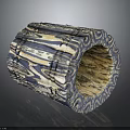 Wood And Stone Hollow Cylindrical Decorative Craft With Intricate Blue White Texture