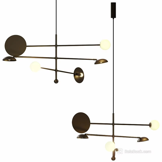Sleek Modern Ceiling Pendant Lights With Metal Frame Circular Elements And Spherical Bulbs 3d model