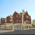 Charming Commercial Street With Red Brick Buildings Green Trees Outdoor Seating And Storefronts