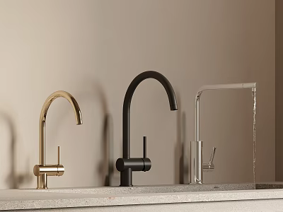 Modern Kitchen Faucets With Gold Black And Transparent Designs On Countertop 3d model