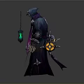 Mystical Dark Hooded Character With Purple Robe And Glowing Magic Lantern Design