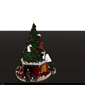 Christmas Tree Shaped Decoration With Red Base Green Top Star Windows And White Fence