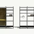 Modern Bookcase Design With Metal Frame Storage Shelves And Circular Decorative Accents 3d model