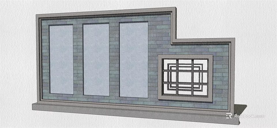 Traditional Brick Feature Wall Design With Three Panels And Lattice Window 3d model