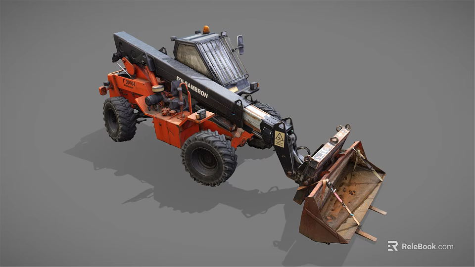 Bobcat Orange Industrial Telehandler With Extendable Arm And Front Bucket 3d model 