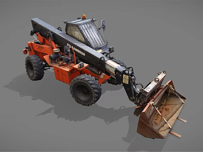 Bobcat Orange Industrial Telehandler With Extendable Arm And Front Bucket 3d model