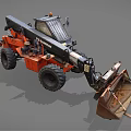 Bobcat Orange Industrial Telehandler With Extendable Arm And Front Bucket