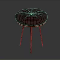 Classic Red Round Tufted Upholstered Stool With Three Wooden Legs Design