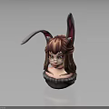 3D Female Character Head Sculpture With Bunny Ears Pink Hair And Glasses