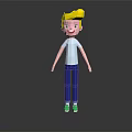 Toy Doll With Yellow Hair Light Blue T-shirt Blue Pants And Green Shoes Smiling Face