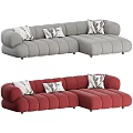 Modern Gray and Red Sectional Sofa with Rounded Arms and Patterned Pillows 3d model
