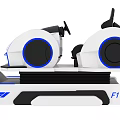 Modern Racing Simulator With Blue Accents Steering Wheel Seat And Display Screen