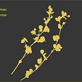 Green Leaf Plant With Yellow Small Flowers And Red Stems On Dark Background