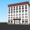 Modern White Building With Red Accents Multiple Windows And Square Front 3d model