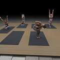 Group of People Practicing Various Yoga Poses on Mats Over Wooden Floor