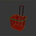 Red Plastic Shopping Basket With Black Handle On Gray Background