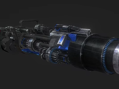 Futuristic Sci Fi Weapon With Black And Blue Mechanical Components And Advanced Design 3d model