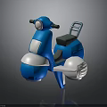 Blue And White Cartoon Style 3D Motorcycle Model With Headlight And Seat