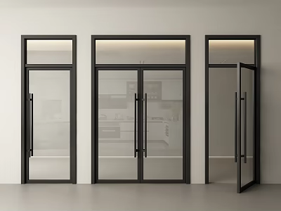 Modern Black Frame Glass Double Doors With Minimalist Design In Home Interior 3d model