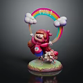 Colorful Girl Figurine Holding Rainbow Arch With Clouds And Small Animal On Grass Base