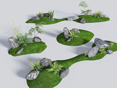 Karesansui Zen Garden Features Moss Covered Areas And Natural Stone Arrangements 3d model