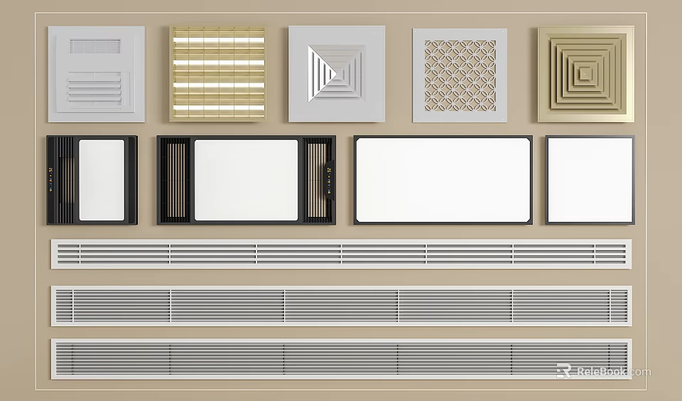 Modern Air Conditioner Vents With Various Grille Patterns And Decorative Designs 3d model