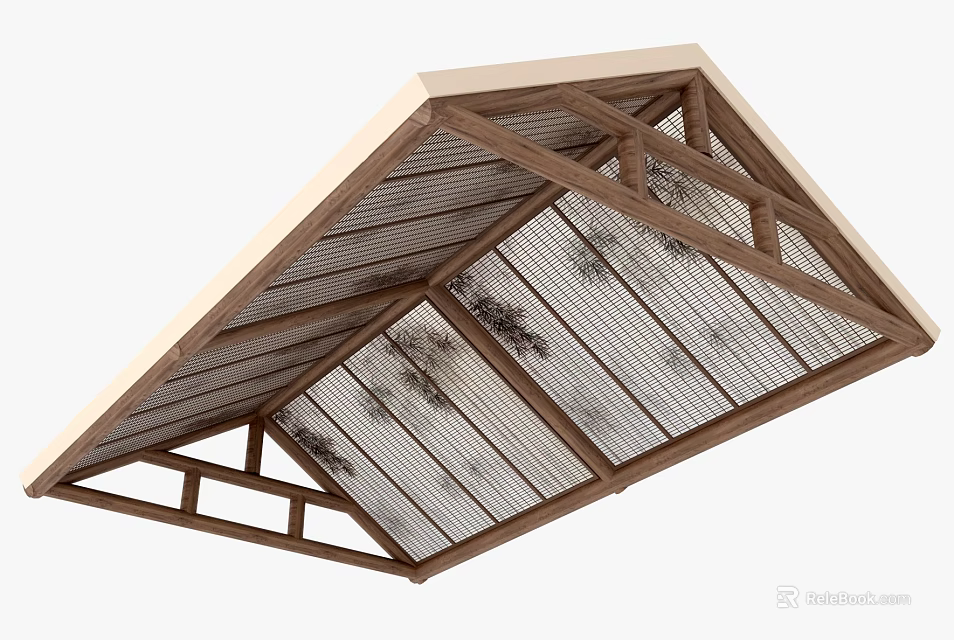 Modern Ceiling Design With Wooden Frame And Transparent Panels Allowing Natural Light 3d model 