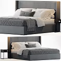 Modern Double Bed With Upholstered Headboard Pillows And Bedside Table 3d model