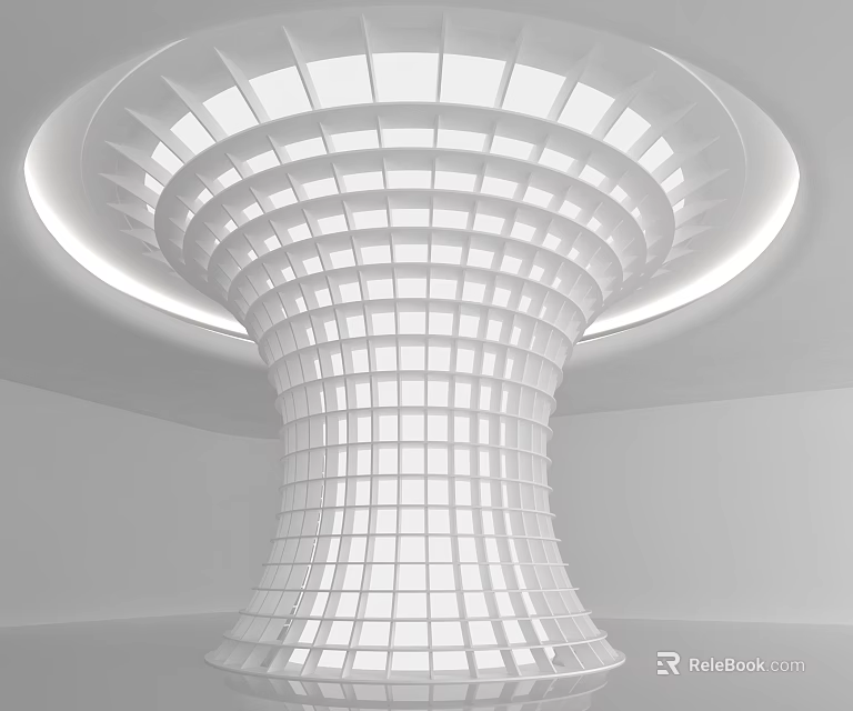 Modern Interior White Spiral Column Featuring Grid Structure And Circular Top Lighting 3d model 