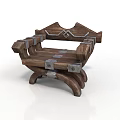 Medieval Style Wooden Chair With Metal Straps And Curved Legs Design
