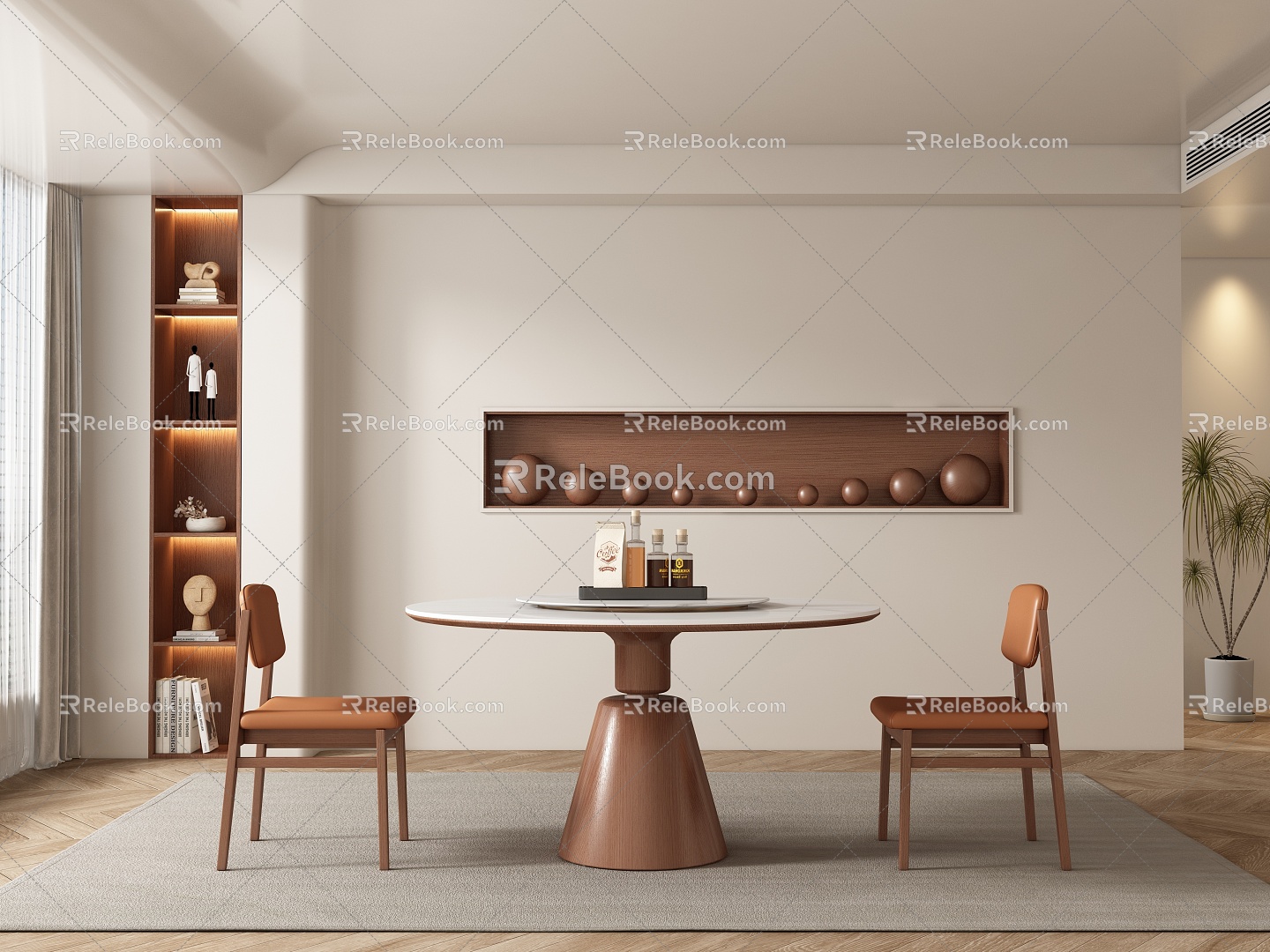 Quiet style restaurant dining table and chairs 3d model