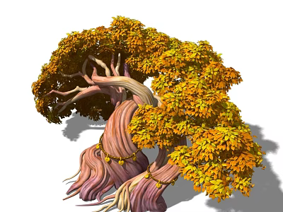 Three Turn Two Scenes Wishing Tree Family Function Building Cartoon Q Edition Plants Flowers Trees Trees Yellow Trees 3d model