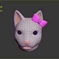 White Cat Head Figurine With Pink Bow Blue Eyes And Pink Nose
