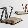 Modern Stools With Unique Curved Structure And Beige Light Gray Cushions 3d model