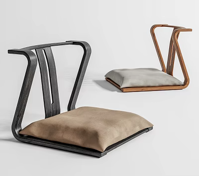 Modern Stools With Unique Curved Structure And Beige Light Gray Cushions 3d model
