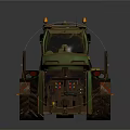 Green Tracked Military Vehicle With Worn Exterior And Warning Lights
