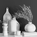 Decorative Accessories Set With Wooden Cutting Board Coffee Grinder And Dried Flowers In Vase