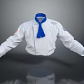 Professional White Chef Jacket With Blue Neckerchief Long Sleeves And Orange Left Sleeve Patch