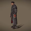 A Man In Dark Tactical Gear With Long Coat Cap Leather Gloves And Boots