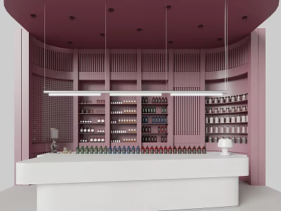 Pink Themed Retail Store Interior With Counter Shelves And Bottles 3d model