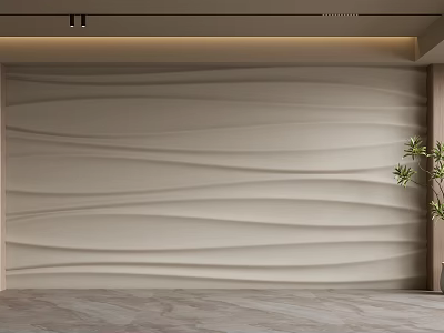 Modern Wavy Texture Accent Wall Design With Beige Tone And Potted Plant And Marble Floor 3d model