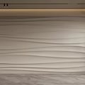 Modern Wavy Texture Accent Wall Design With Beige Tone And Potted Plant And Marble Floor